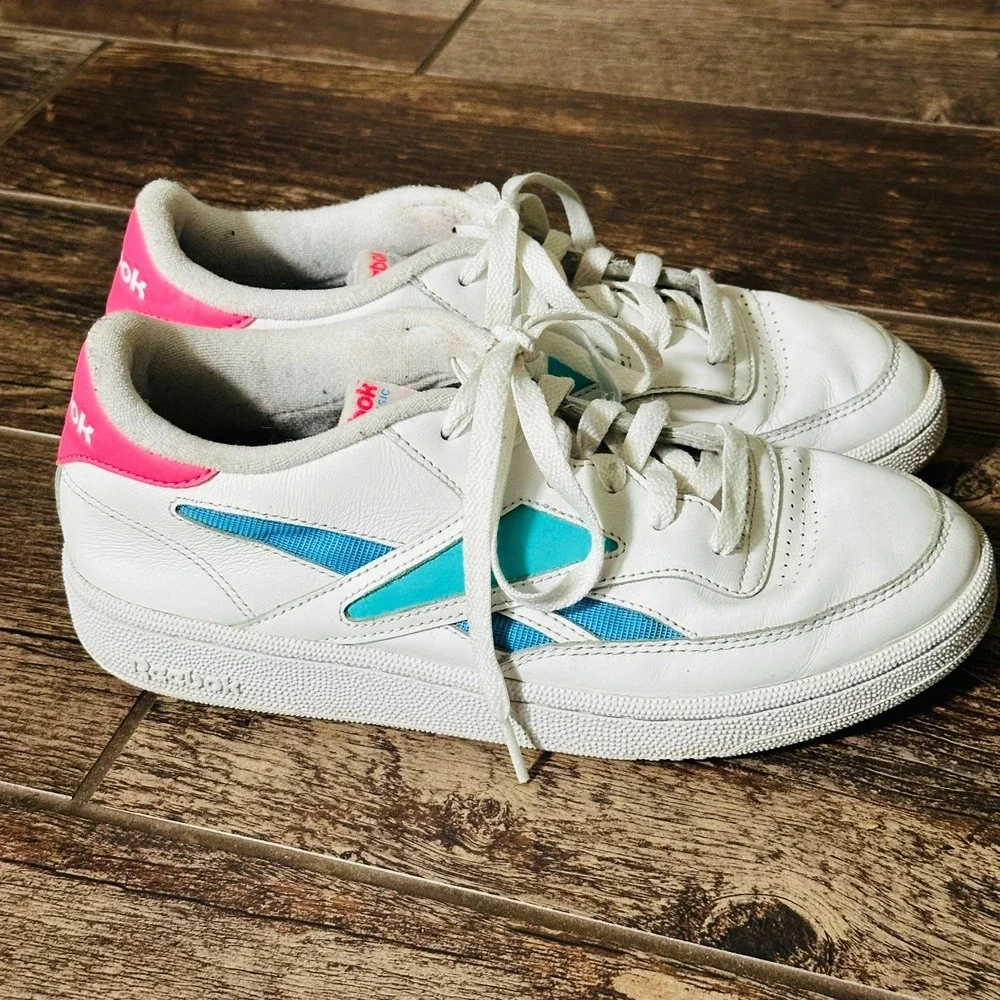 Womens Reebok Club C Revenge Mark - Size 9 - 90's Look Athletic Shoes Pink Teal